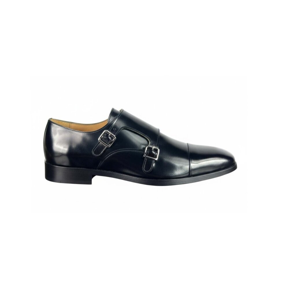 Remo Men’s Black Pattern Double Monk Strap – Italian Leather Dress Shoes